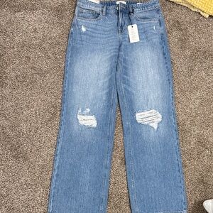 Forever 21 Light Blue Distressed Straight Leg Jeans